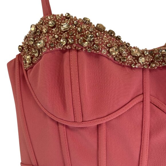 Mac Duggal IEENA Pink Rhinestone Bustier Jumpsuit 11765 Wide Leg Size 2 - Picture 9 of 16